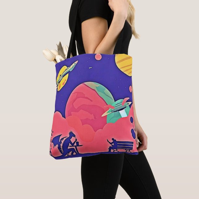 Tote Bag Alien Planet Retro Sci-Fi (De près)