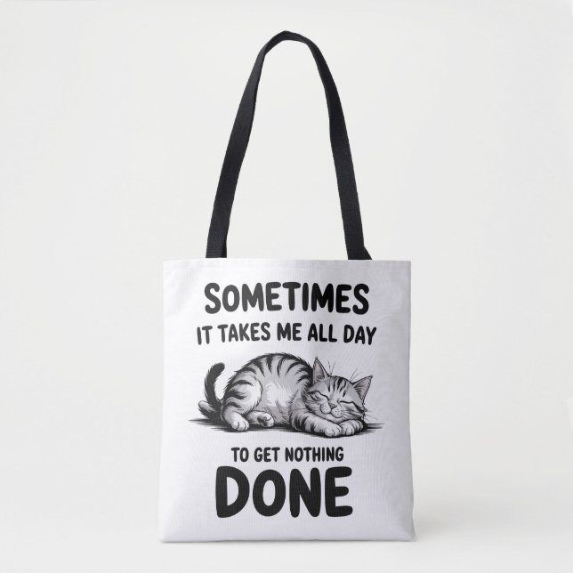Tote Bag "All Day Doing Nothing" Funny Lazy Cat (Devant)