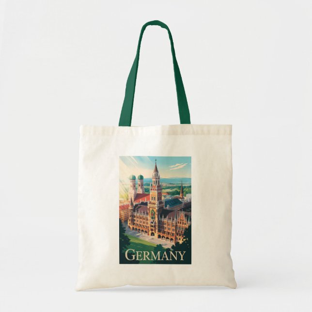Tote Bag Allemagne Munich Illustration Voyage Art Vintage (Devant)