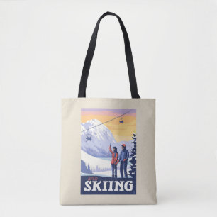Tote Bag Aller skier Vintage Imprimer