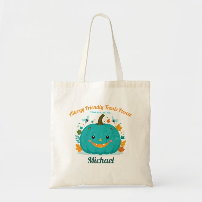 Tote Bag Allergy Alert Teal Pumpkin Bugs Leaves Boy (Devant)
