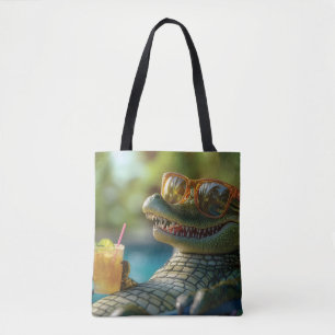 Tote Bag Alligator profitant d'un cocktail au bord de la pi