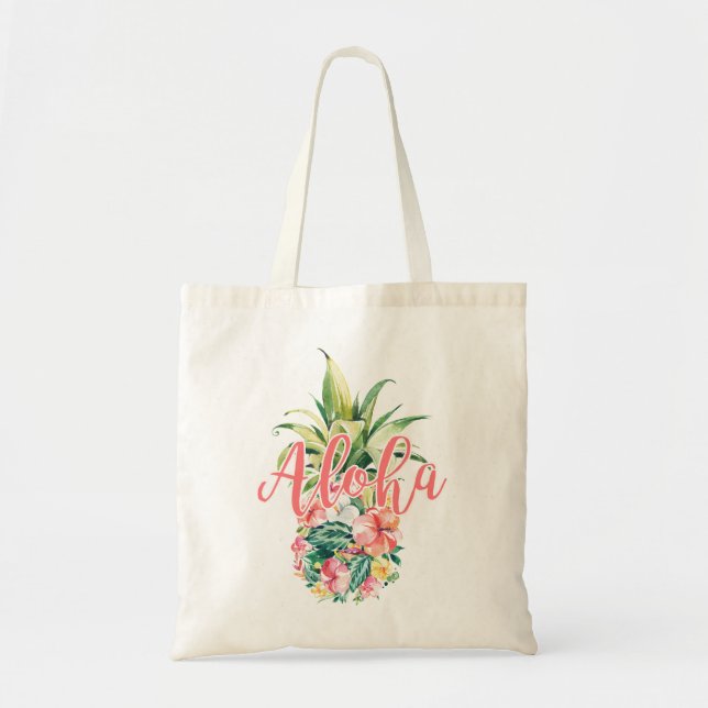 Tote Bag Aloha Aquarelle tropicale Aiguille florale (Devant)