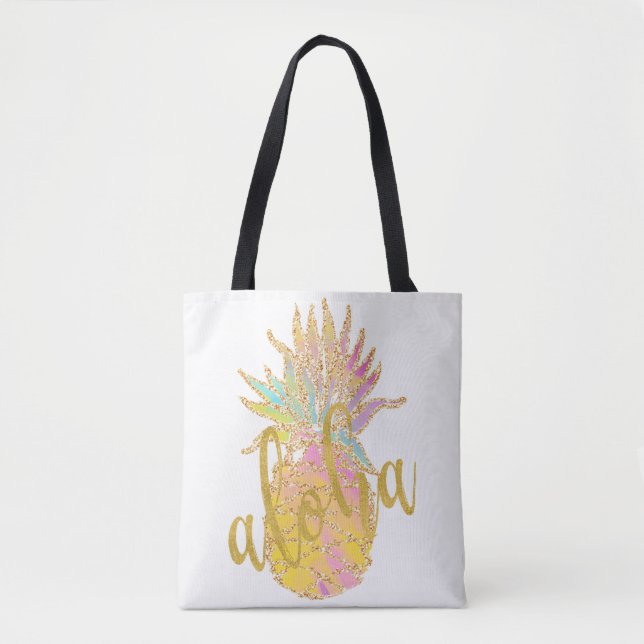 Tote Bag Aloha fancy fausse or parties scintillant ananas p (Devant)