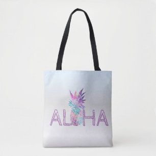 Tote Bag Aloha Hawaiian Ananas, Argent