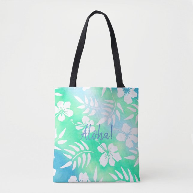 Tote Bag Aloha Hibiscus Vert et Bleu Floral (Devant)