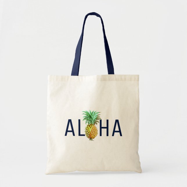 Tote Bag Aloha Texte et ananas Conception tropicale (Devant)