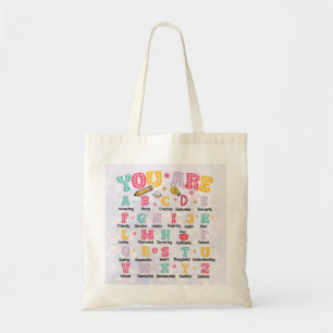 Tote Bag Alphabet coloré Texte positif Retour à l'école