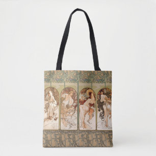 Tote Bag Alphonse Mucha Quatre Saisons Panneau Art nouveau 
