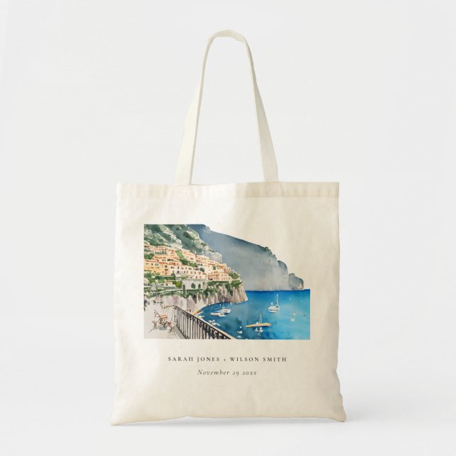Tote Bag Amalfi Coast Italie Aquarelle Mariage Paysage (Devant)