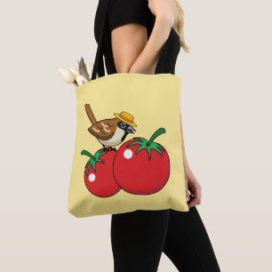 Tote Bag Amant Bio Mangeur de Tomate Rouge Moineau