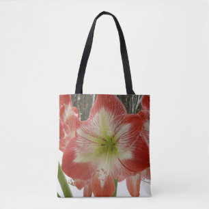 Tote Bag Amaryllis en Fête Rouge Neige Hiver Floral