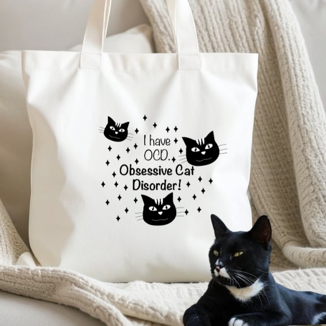 Tote Bag Amateur de chat drôle, Trouble obsessionnel du cha (Créateur téléchargé)