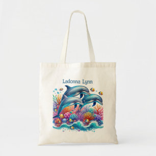 Tote Bag Amateurs de dauphins mignons ajouter le nom