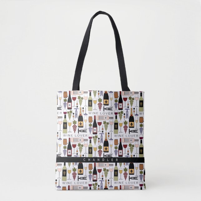 Tote Bag Amateurs de vin Bouteilles, verres et accessoires  (Devant)