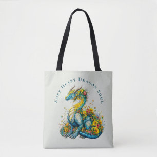 Tote Bag Âme de dragon, cœur tendre, Art du dragon floral f