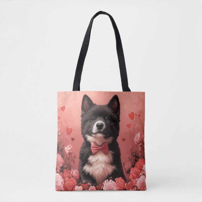 Tote Bag American Akita avec Rose - Saint Valentin (Devant)