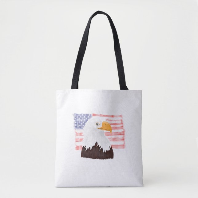 Tote Bag American Bald Eagle and Flag - blanc transparent. (Devant)