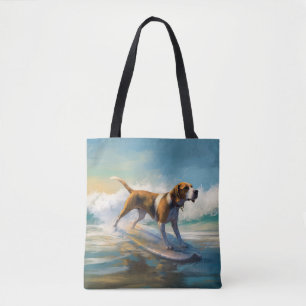 Tote Bag American Engligh Foxhound Beach Surfing Paining