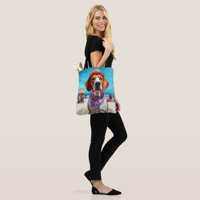 Tote Bag American English Foxhound on Beach, cadeau d'été (Sur le modèle)