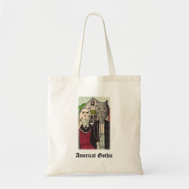 Tote Bag American Gothic Classic Cat Art Dit Dessin (Devant)