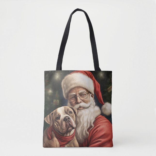 Tote Bag American Staffordshire avec Noël au Père Noël (Devant)