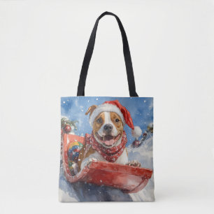 Tote Bag American Staffordshire en traîneau de Noël