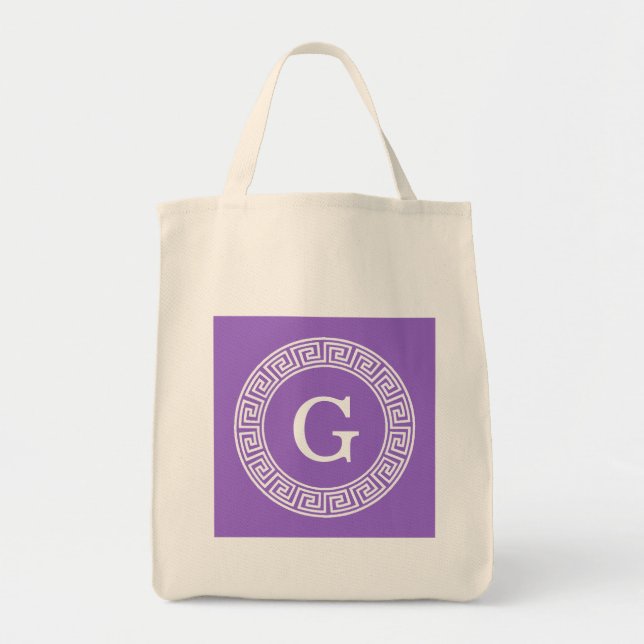 Tote Bag Améthyste Wht Cadre Rnd Clé Grecque Monogramme Ini (Devant)