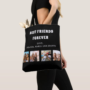 Tote Bag Amis pour toujours noir blanc photo nom collage