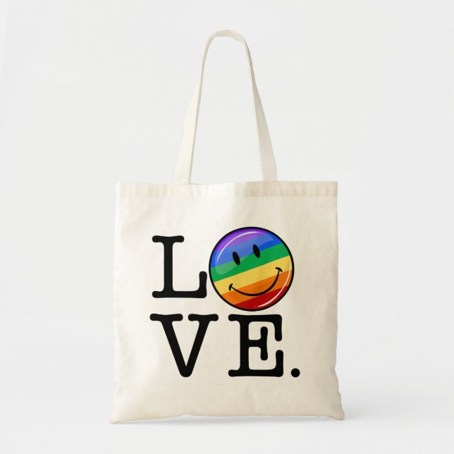 Tote Bag Amour avec un drapeau heureux LGBT gai (Devant)