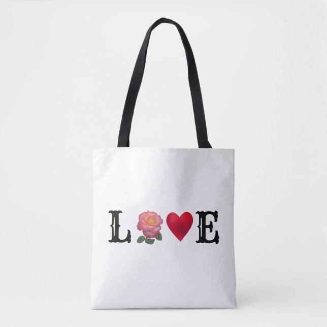 Tote Bag Amour Coeur et Fleur Rose (Devant)