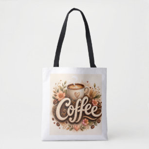 Tote Bag Amour de café floral