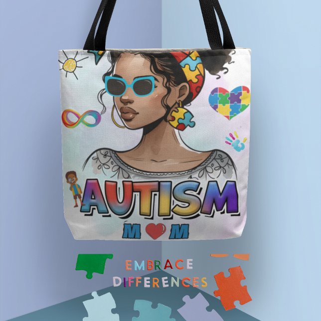 Tote Bag Amour inconditionnel - Illustration de l'autonomis (Carry your essentials with pride in our "Autism Mom" Empowerment Illustration Tote Bag)