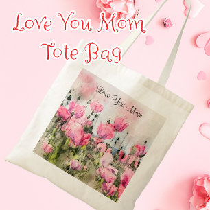 Tote Bag Amour Maman Aquarelle rose Fleur Peinture