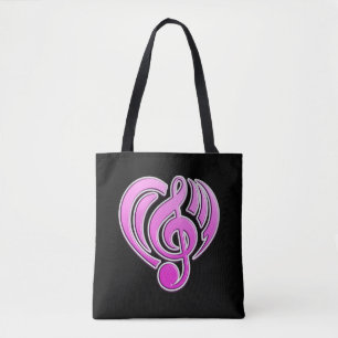 Tote Bag Amour Musical Vibrations Cœur Rose Note De Musique