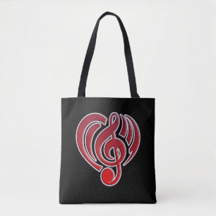 Tote Bag Amour Musical Vibrations Rouge Note de Musique DJ