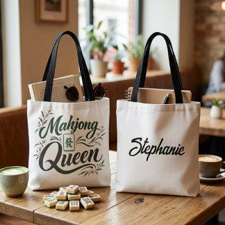 Tote Bag Amoureuse du Mahjong Floral Botanique Reine