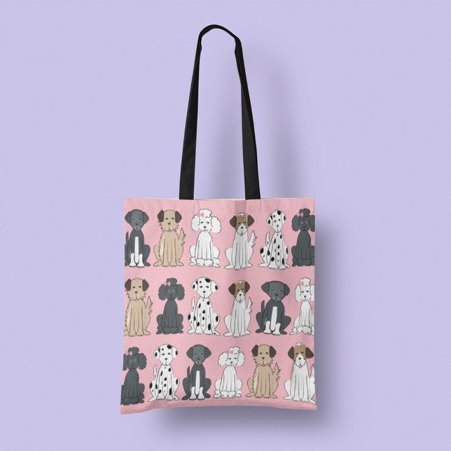 Tote Bag Amoureux de les chiens élégants mignons Chiots ros (Pink Dog Lovers Pattern Tote Bag)