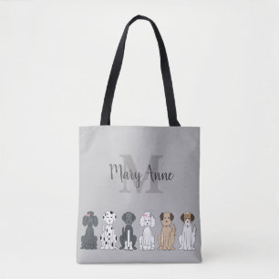 Tote Bag Amoureux de les chiens mignons Gris de monogramme
