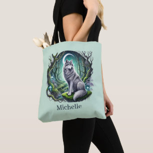 Tote Bag Amoureux de loups mignons ajoutez nom