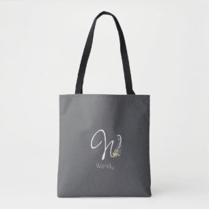 Tote Bag Amoureux de Pilates monogramme floral aquarelle gr