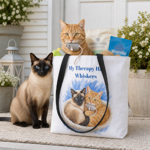 Tote Bag Amoureux des chats siamois et roux 