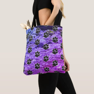 Tote Bag Amoureux des chiens Blue Purple Clouds Black Puppy