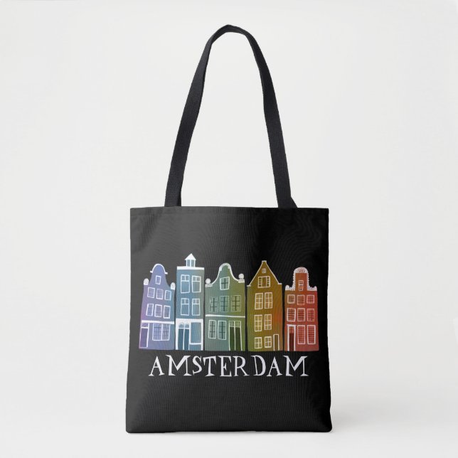 Tote Bag Amsterdam Met Hollandais Village Coloré (Devant)