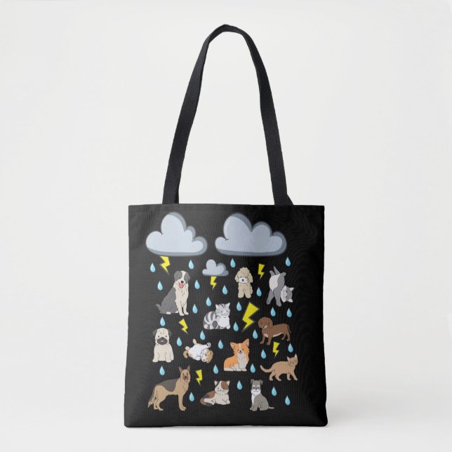 Tote Bag Amusant Anglais Idiom Pluie Chats et Chiens Chiens (Devant)