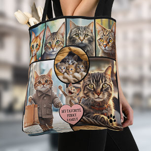 Tote Bag Amusant Collage Multi Photo Amateur de Chat