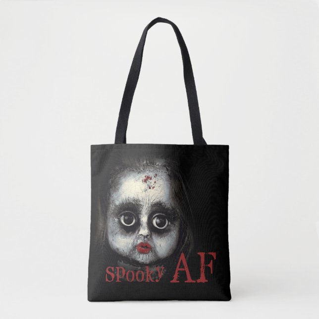 Tote Bag Amusant Éffrayant AF Déplaisant Goth Doll Face Hal (Devant)