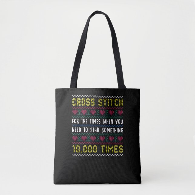 Tote Bag Amusant Humour de croix couchée Crafty Needlepoint (Devant)