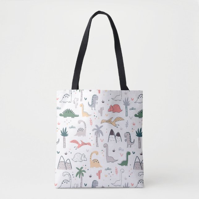 Tote Bag Amusant Pastel Dinosaur Motif de scène (Devant)
