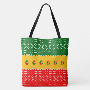 Tote Bag Amusant Rouge Or Coloré Et Motif Tribal Vert